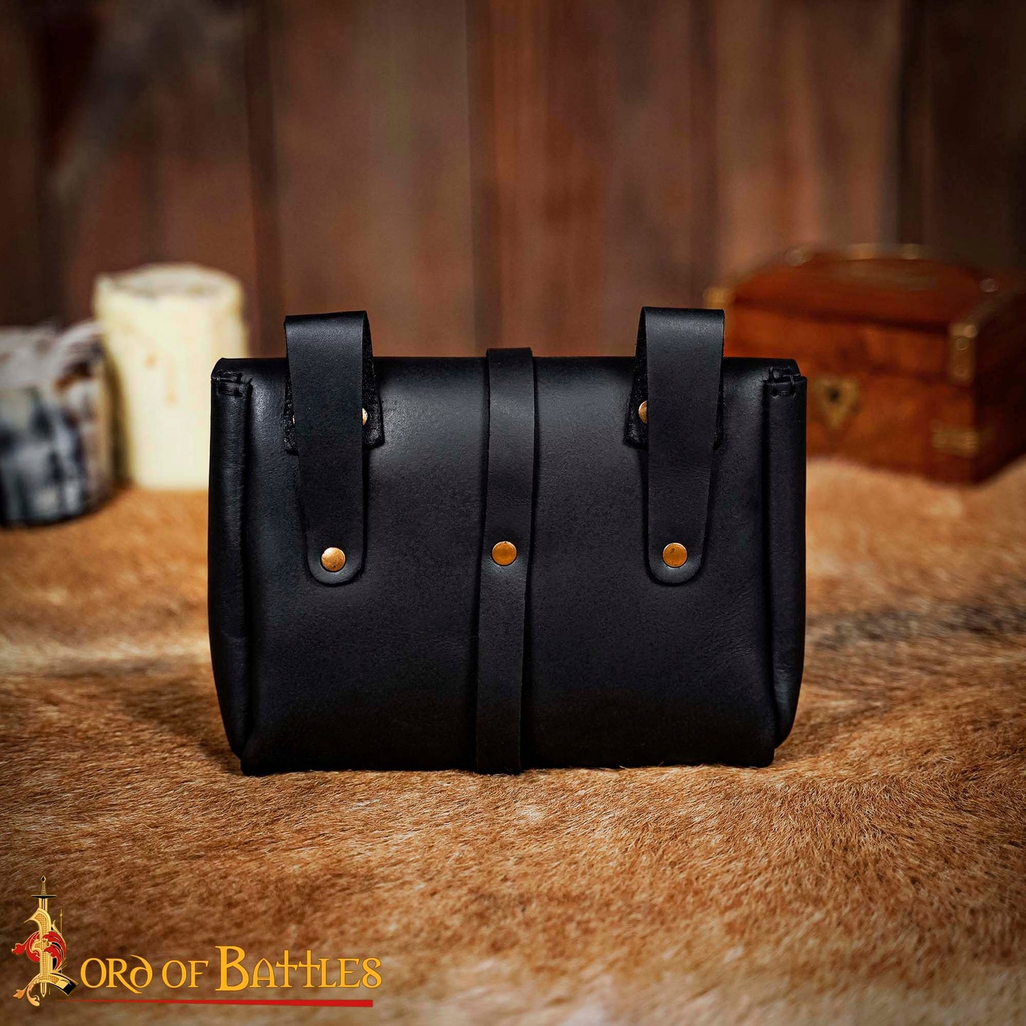 15th Century Pouch with Antique Brass Fleur de Lys Mounts