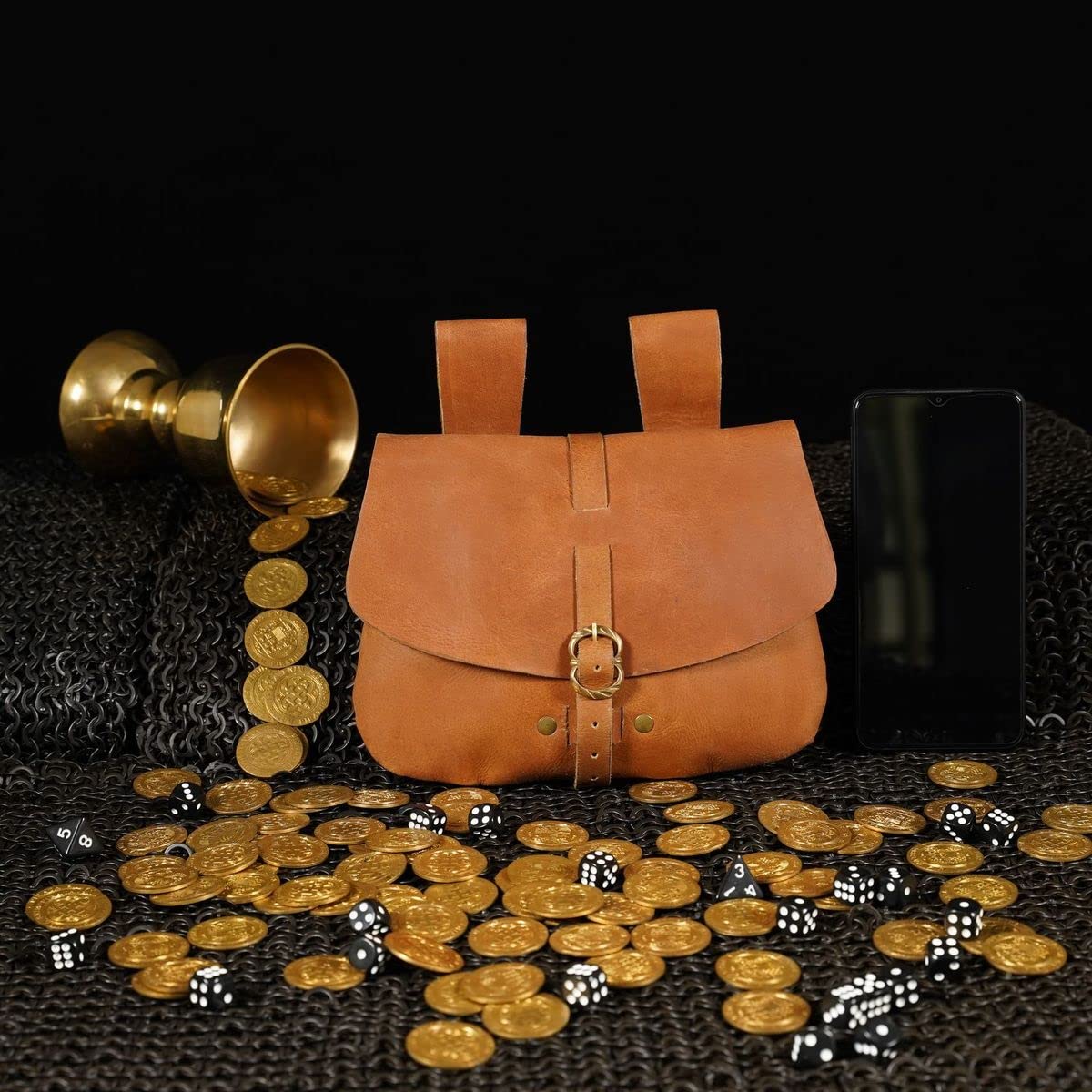 Pochette de ceinture médiévale en cuir - Réplique médiévale authentique, qualité durable