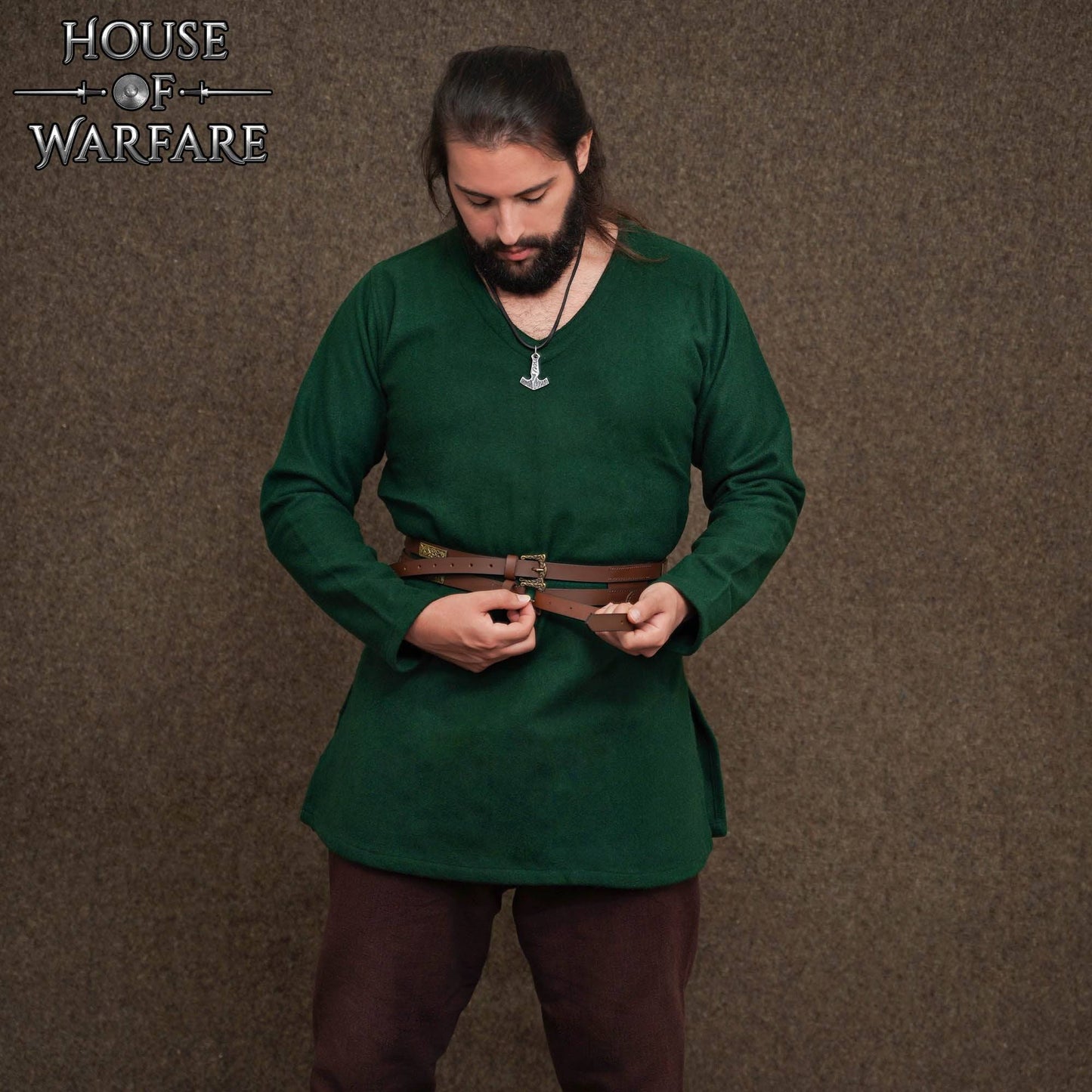 Double Strap Celtic Style Medieval Belt with Brass Fittings