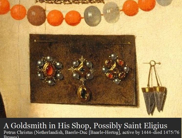 Renaissance Brooch with 4 Pearls a Red Glass Pendant