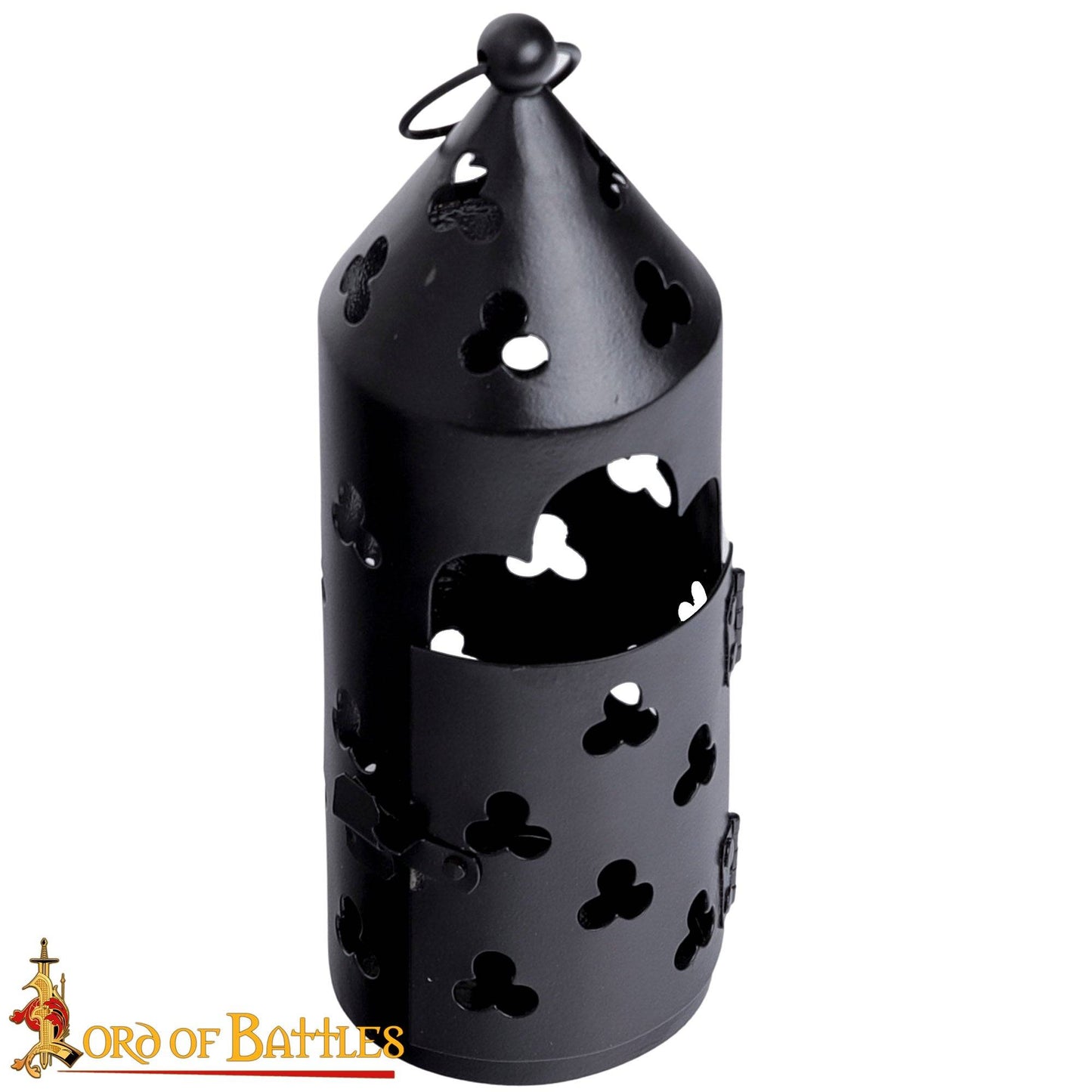 Black Metal Medieval Lantern with Trefoil Design