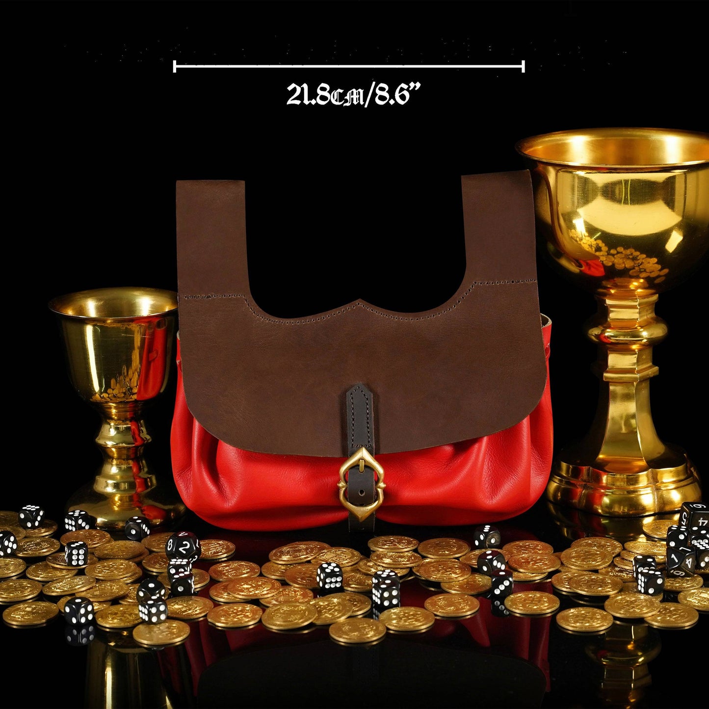 Leather Belt Pouch with Medieval Brass Buckle and Fittings