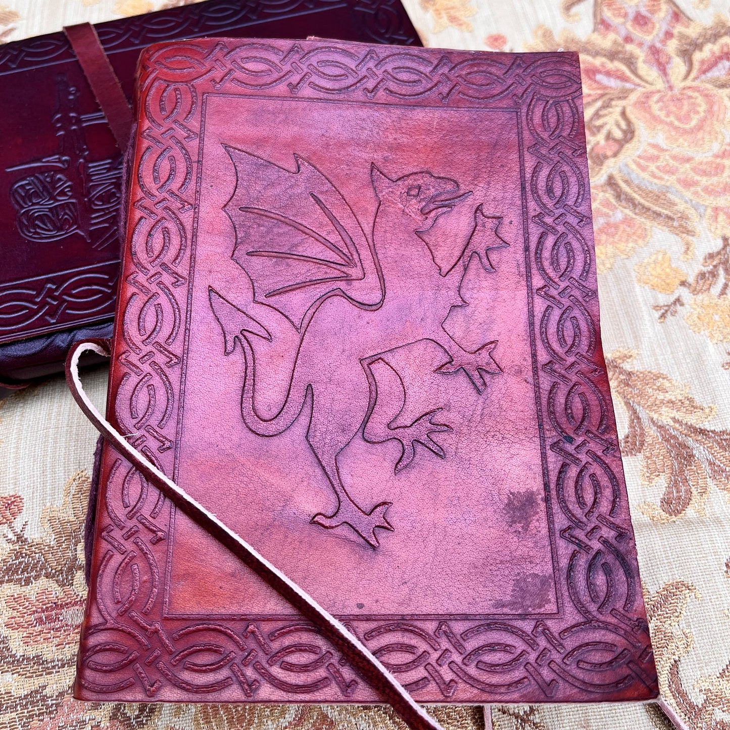 Rearing Gryphon Journal in Dark Red Leather