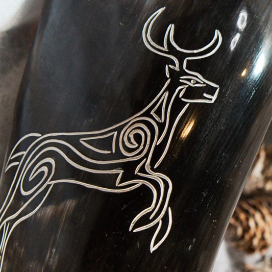 Viking Drinking Horn with Engraved Stag