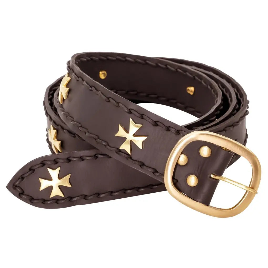 Medieval Fantasy Belt with Brass Maltese Cross Fittings