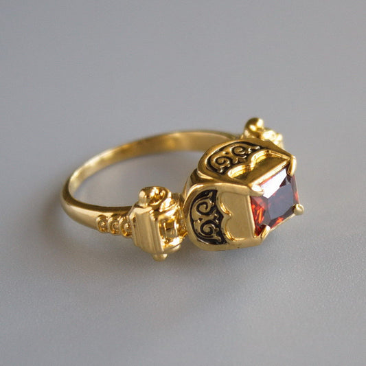 Elizabethan Ring with Table-cut Red Gem