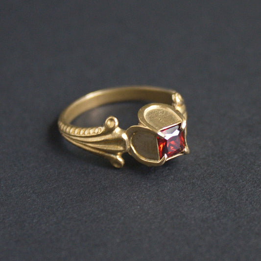 Elizabethan Ring with a Red Square Gem