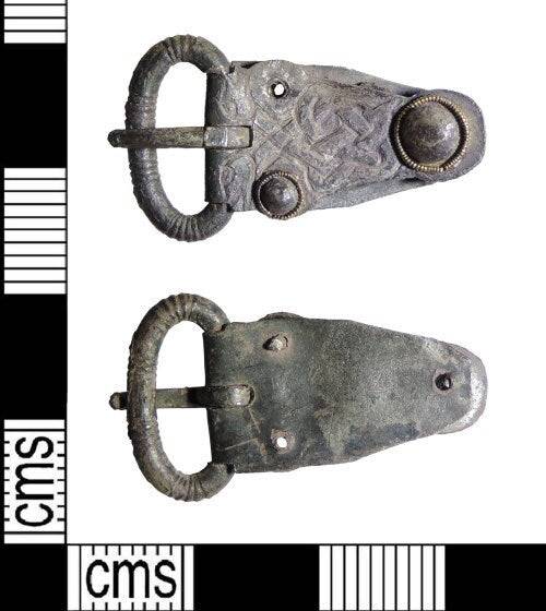 Frankish Buckle and strap end in Bronze