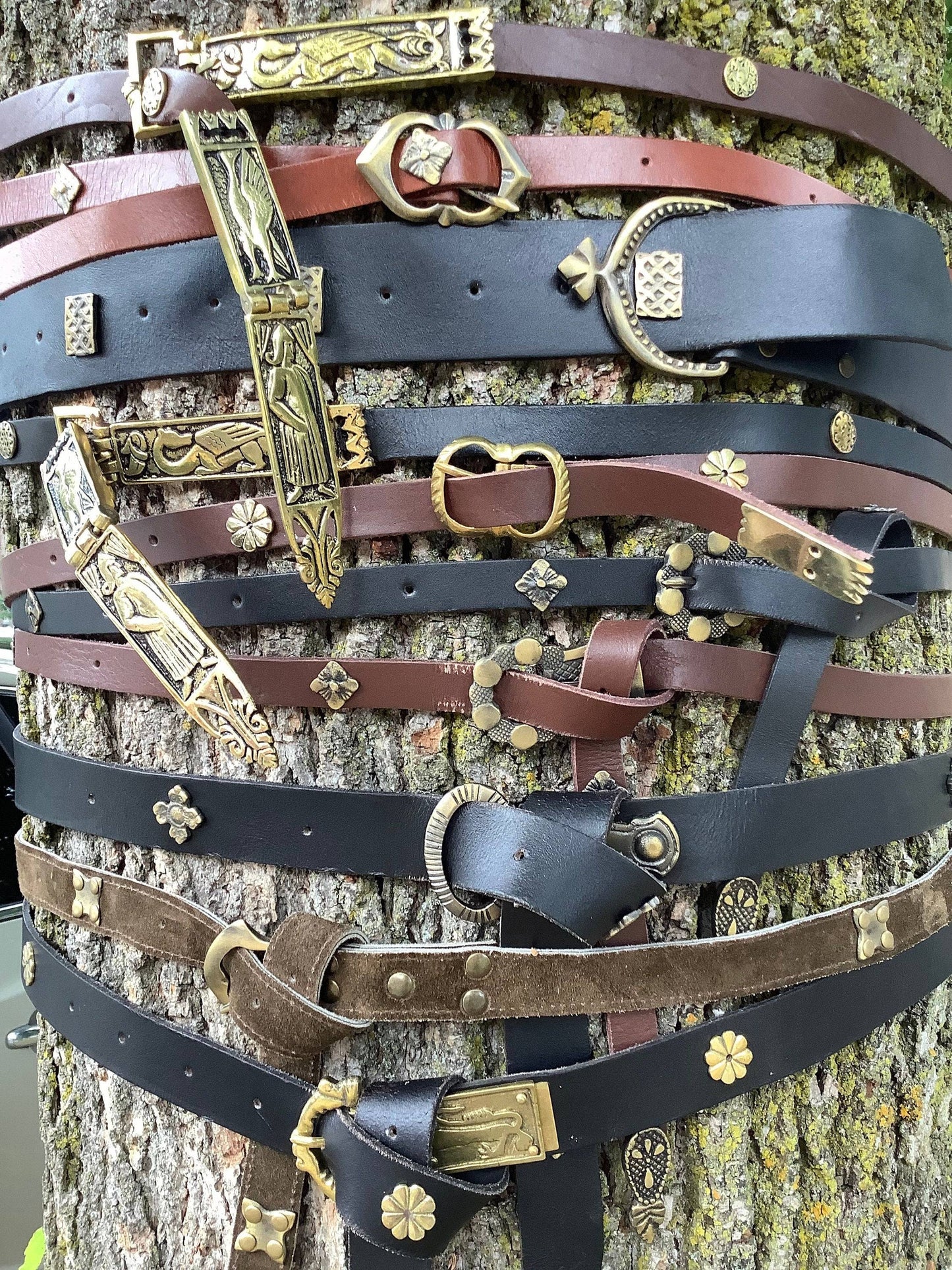 Anglo-Saxon Medieval Belt -Genuine Black Leather and Brass Fittings