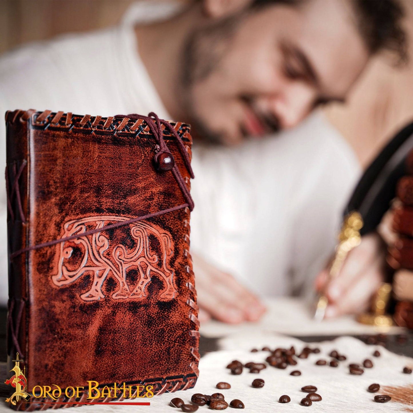 Journal with an Embossed Boar in Brown Leather