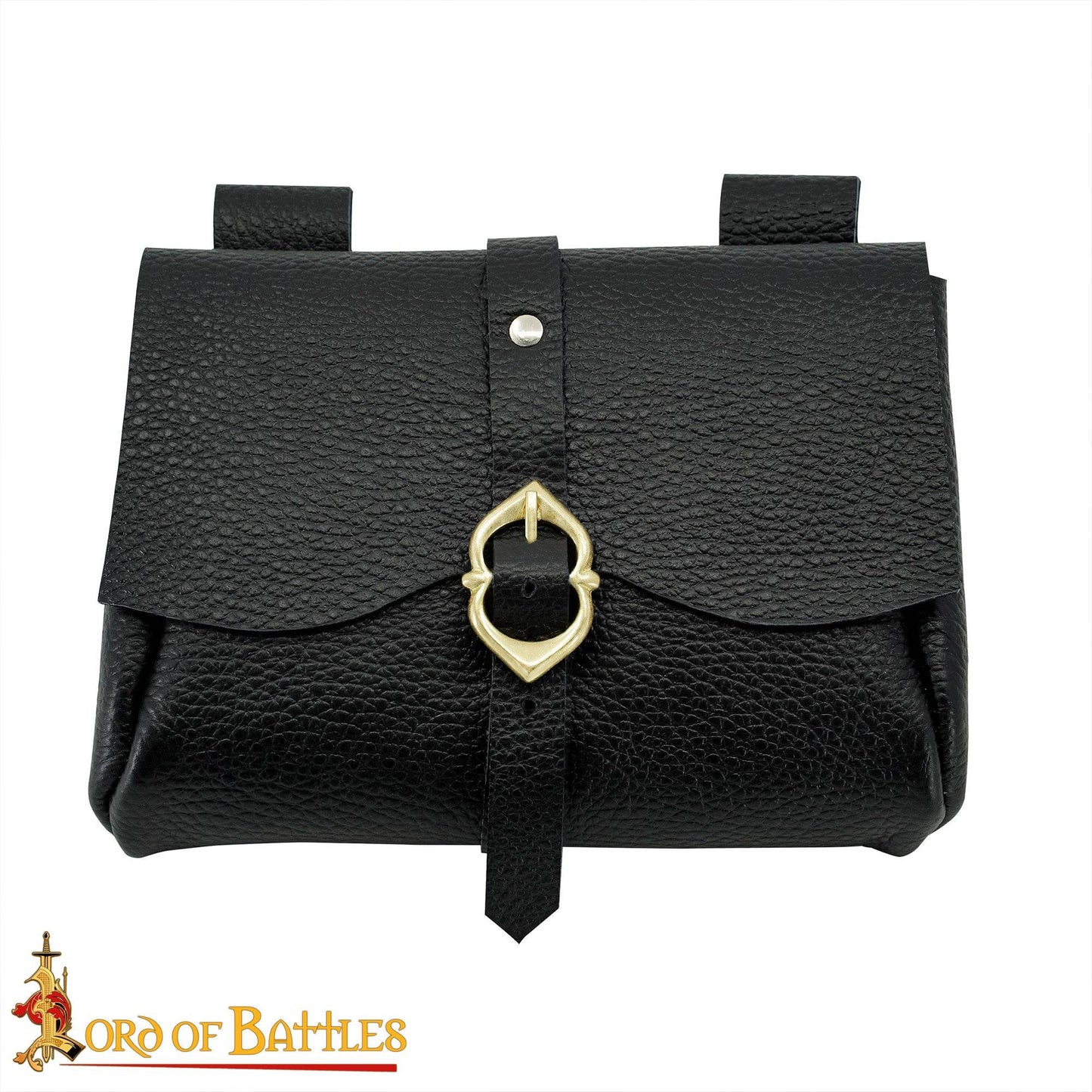Black leather pouch with brass buckle, compatible with Brass Kidney Purse Fittings - Medieval Purse Accessories | Pair for historical reenactment.