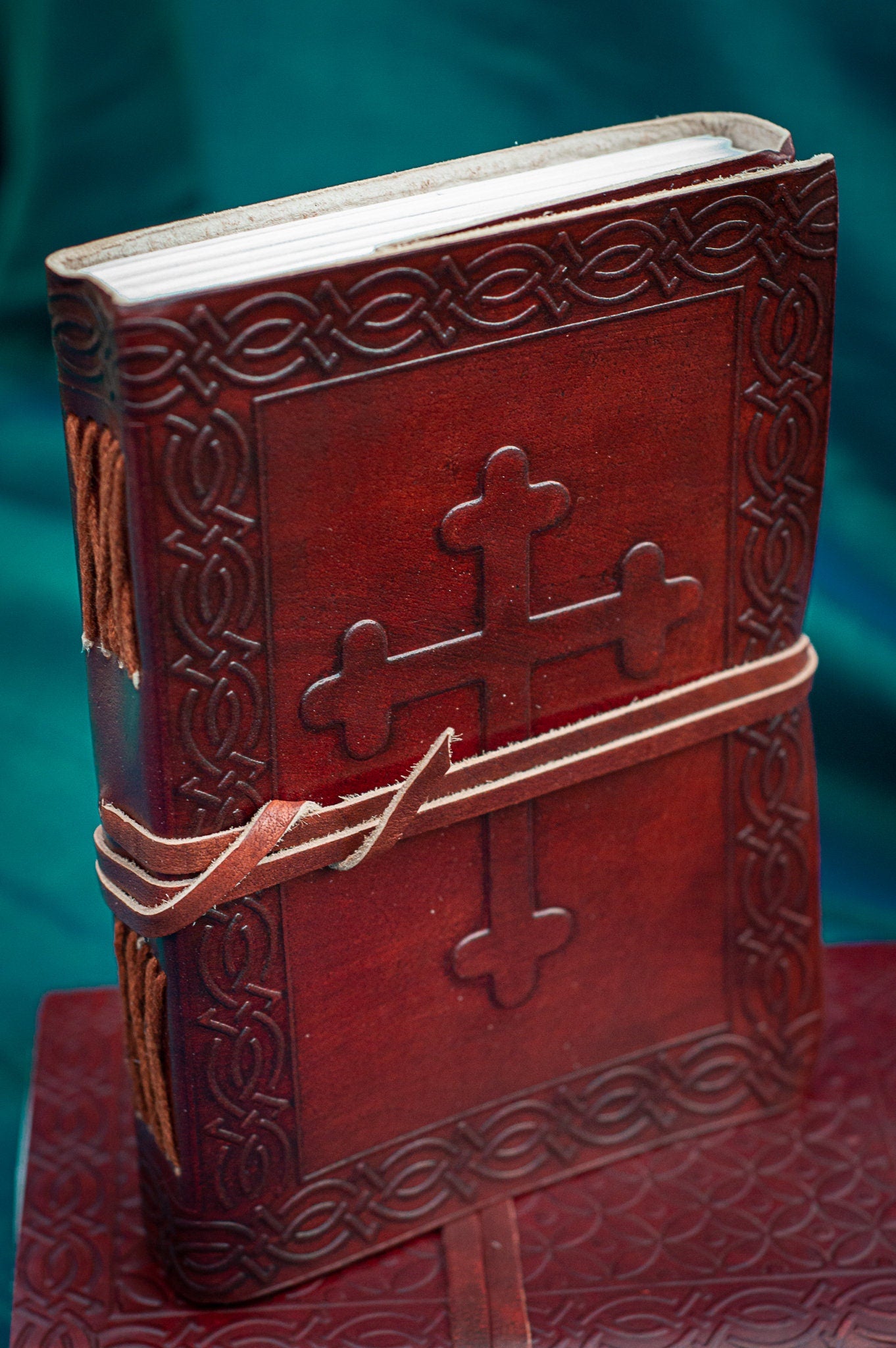 Red Leather Journal with Embossed Cross - bible journal