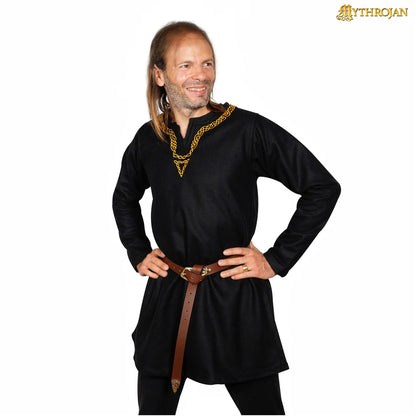 Real Wool Early Medieval Tunic with decorative embroidery around the neck