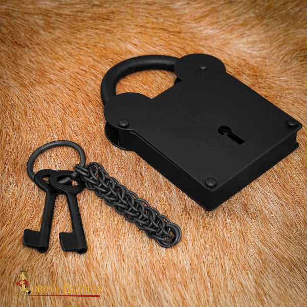 Iron Padlock with Chainmail Keychain and Keys