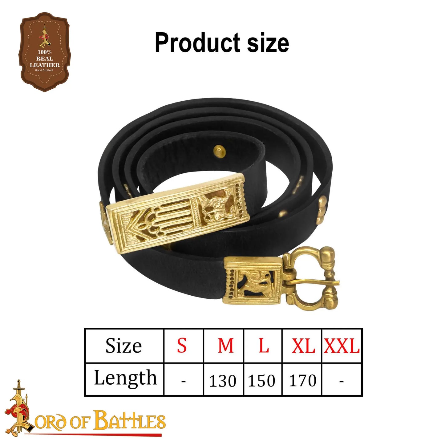 Ceinture médiévale anglo-saxonne - Cuir véritable et raccords en laiton