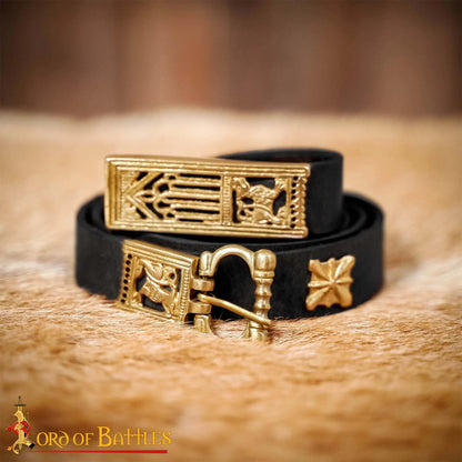 Ceinture médiévale anglo-saxonne - Cuir véritable et raccords en laiton