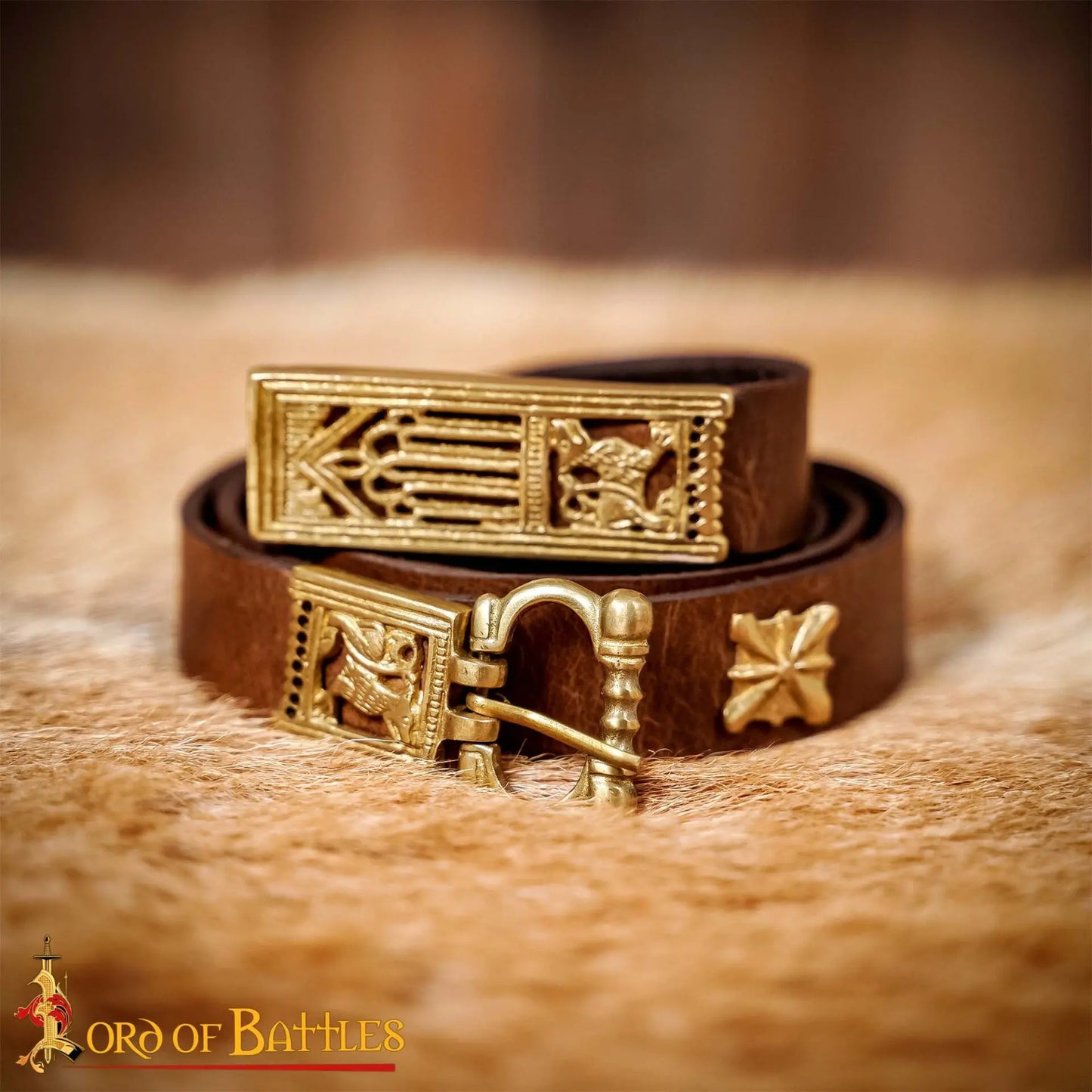 Ceinture médiévale anglo-saxonne - Cuir véritable et raccords en laiton