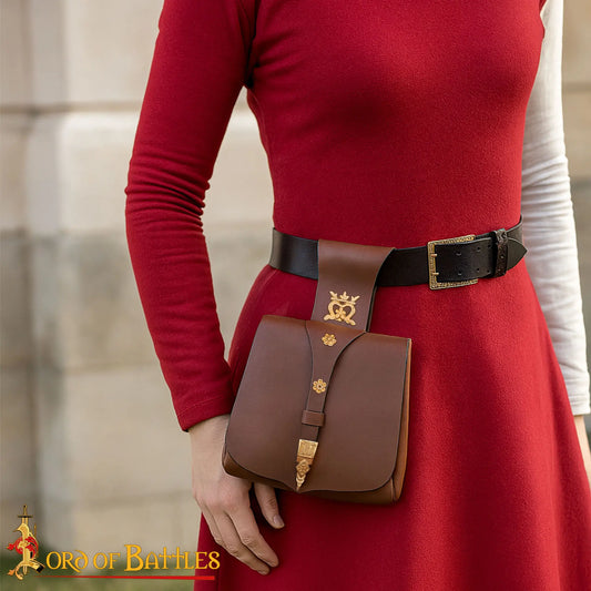 Medieval Leather Belt Pouch with 15th Century Brass Fittings