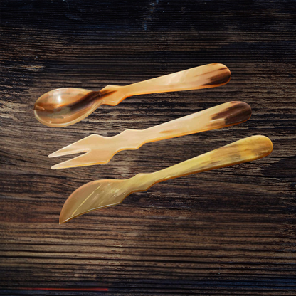 Medieval Horn Spoon, Knife and Fork Set