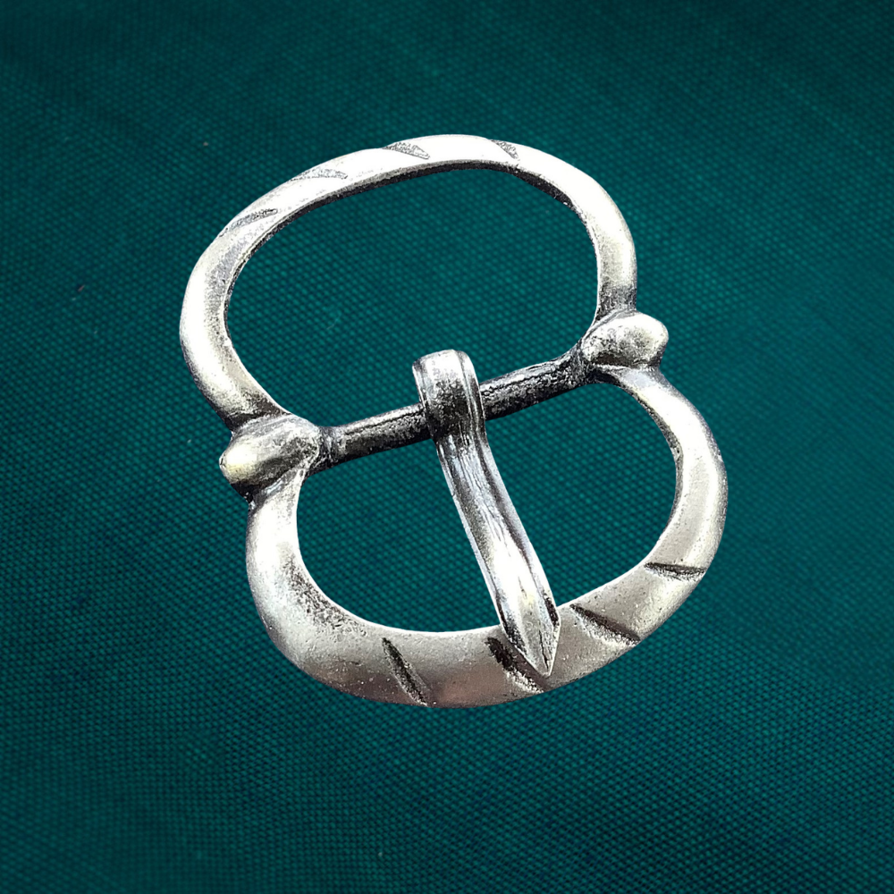 Silver incised small double buckle - (set of 2)