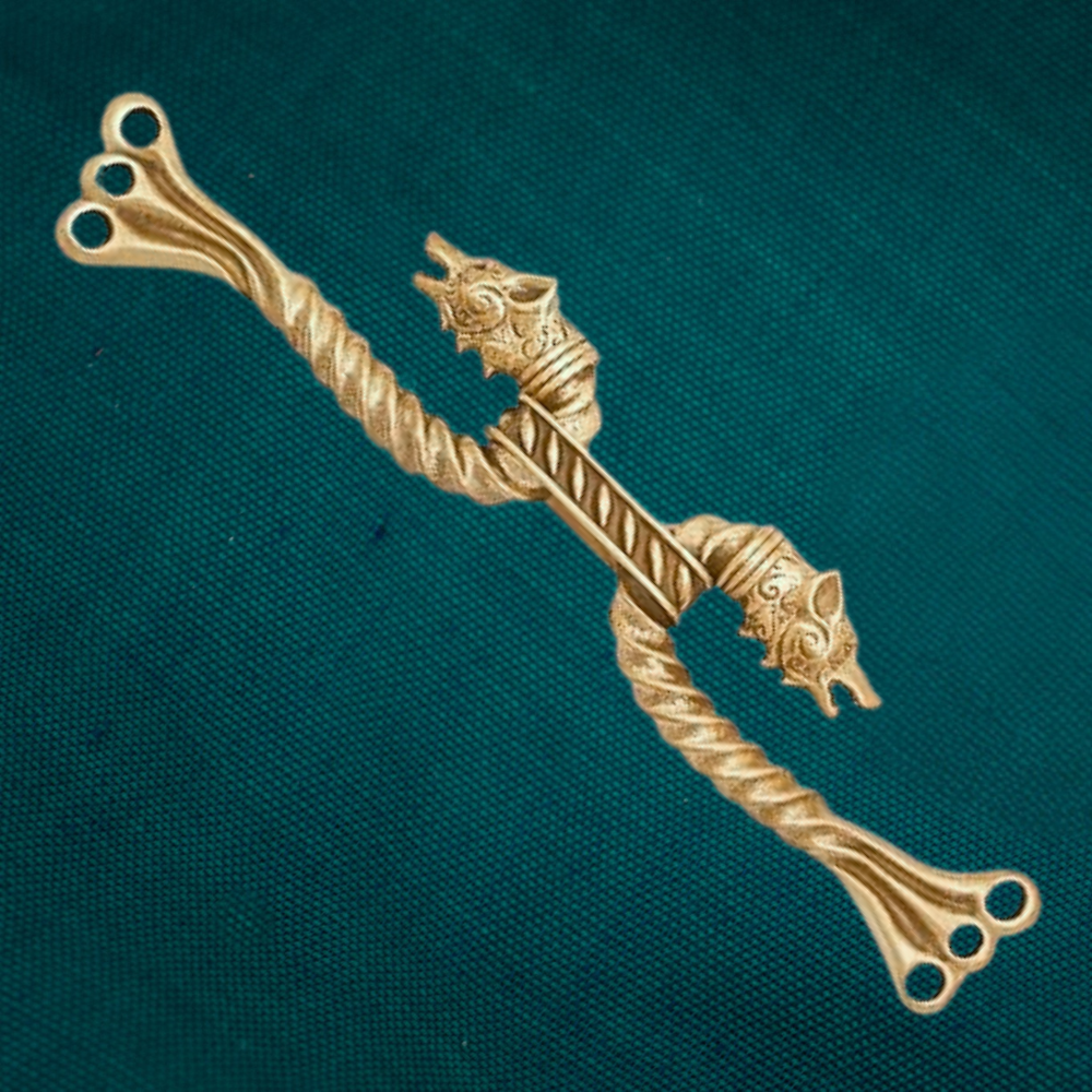 Wolf and Dragon Head cloak clasp, cast in solid bronze, Viking style