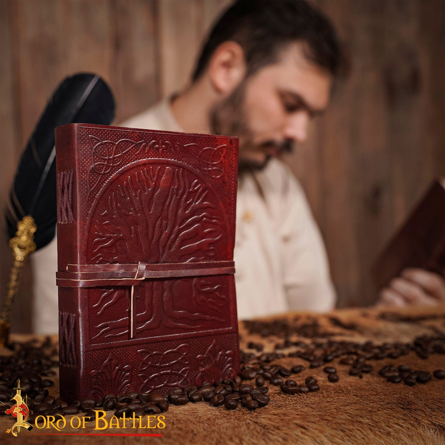 Winter Tree Journal in Dark Red Leather