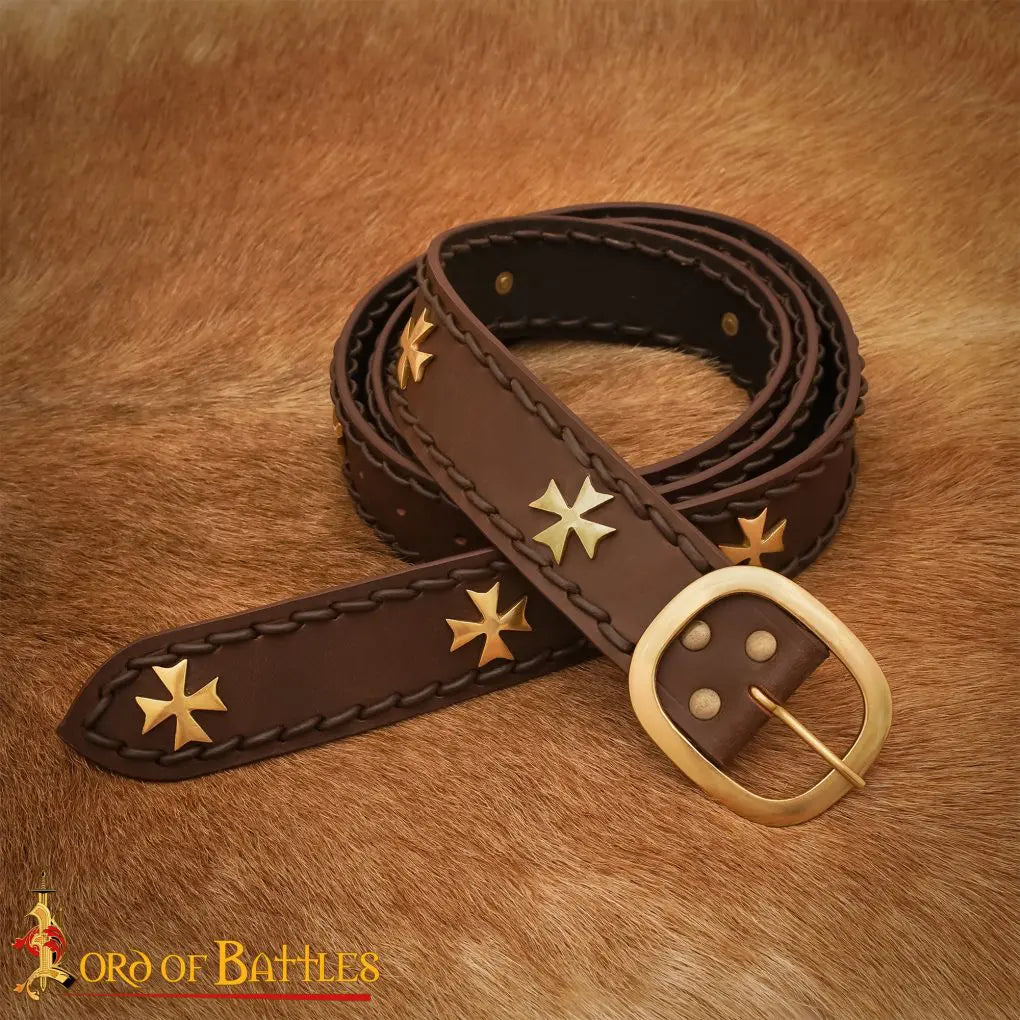 Medieval Fantasy Belt with Brass Maltese Cross Fittings