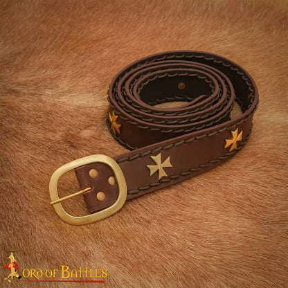 Medieval Fantasy Belt with Brass Maltese Cross Fittings