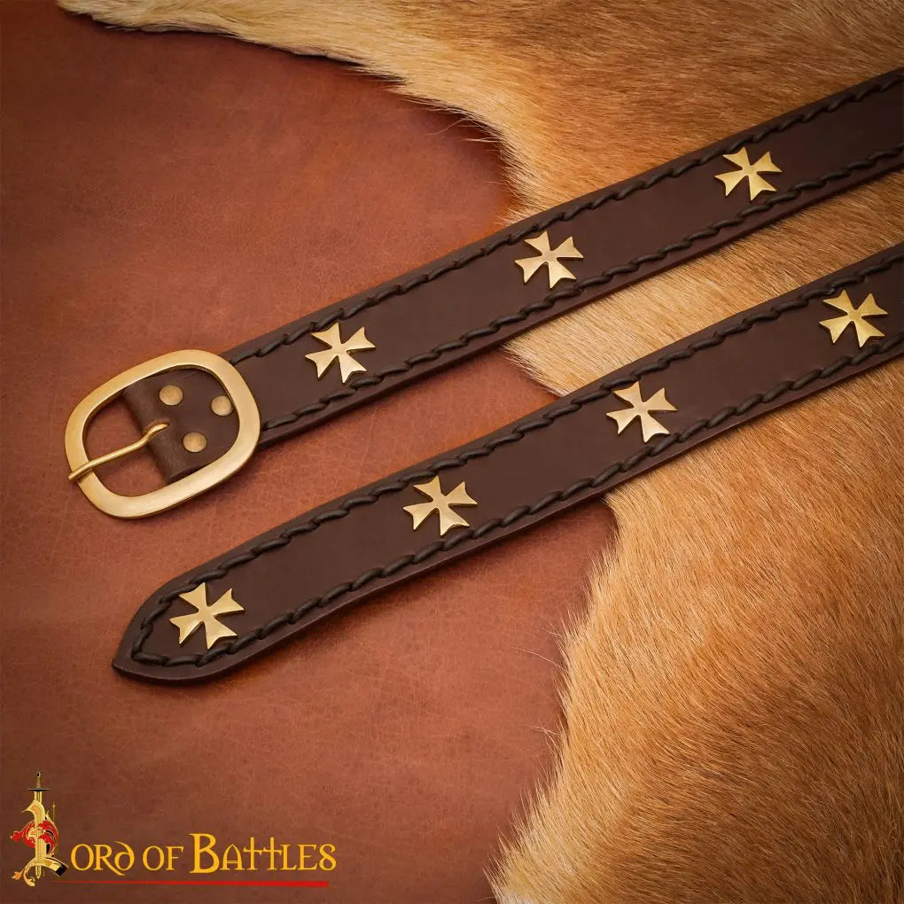 Medieval Fantasy Belt with Brass Maltese Cross Fittings