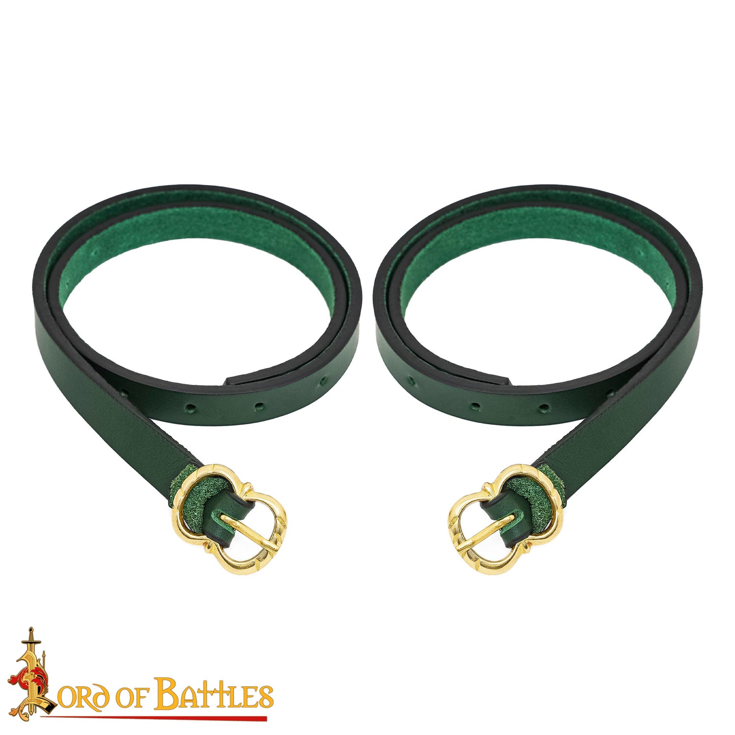 Green Leather Garters for Medieval Stockings