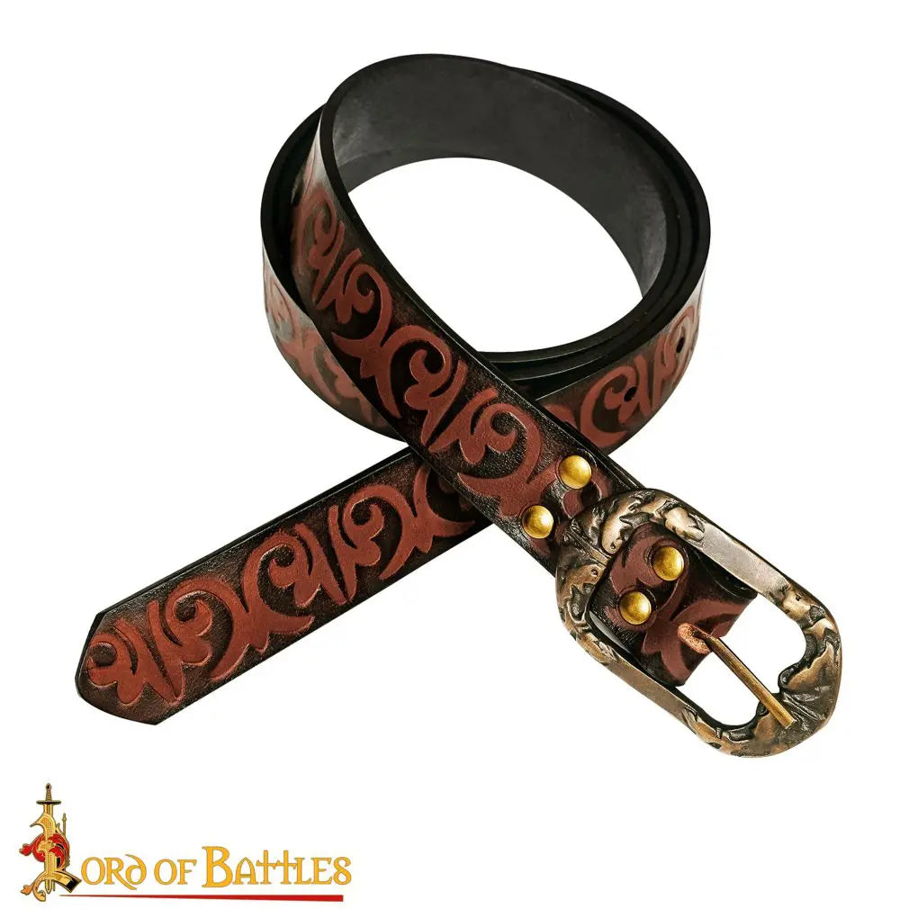 Brown Medieval Fantasy Larp Belt with Embossed Design