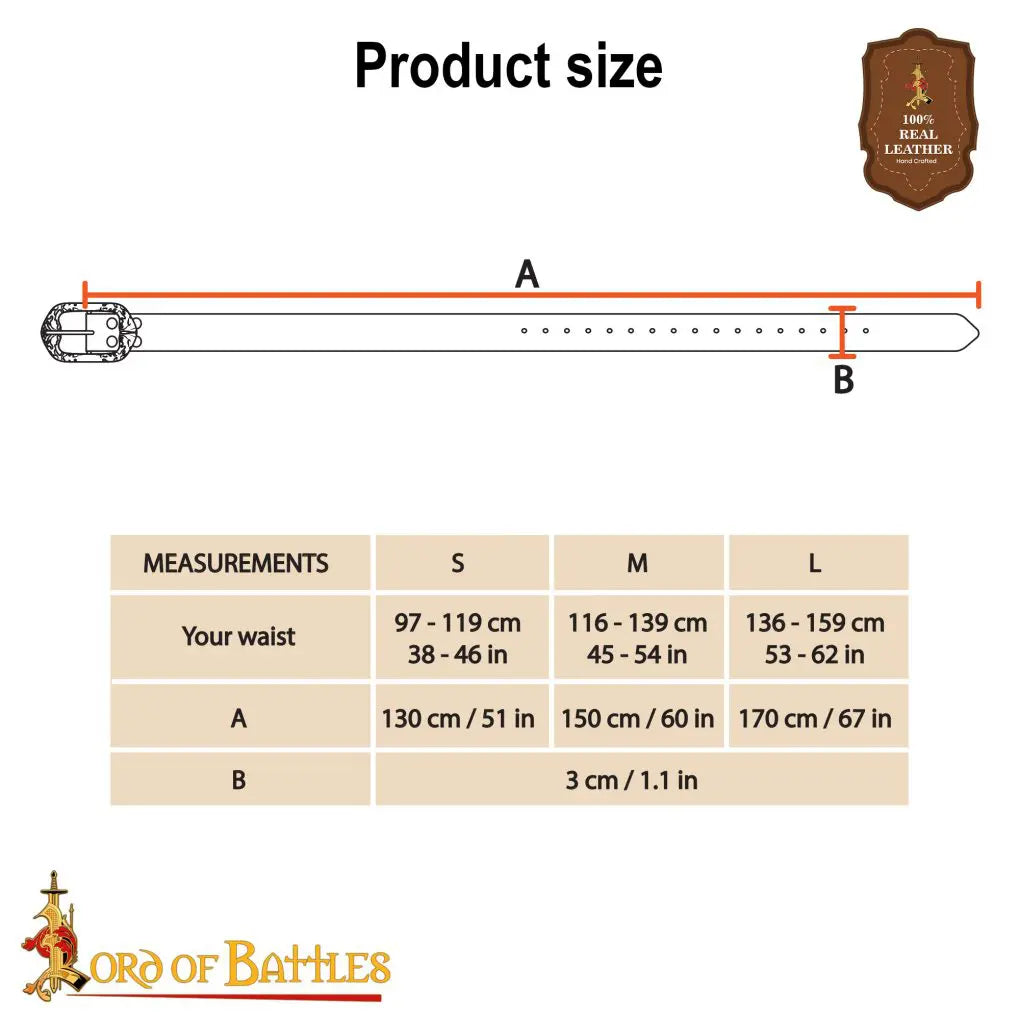 Brown Medieval Fantasy Larp Belt with Embossed Design