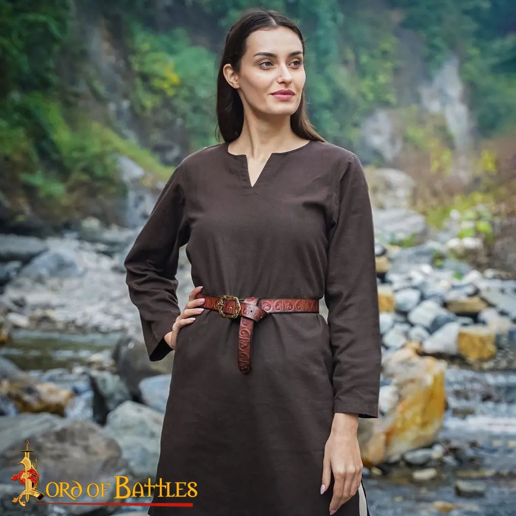 Brown Medieval Fantasy Larp Belt with Embossed Design