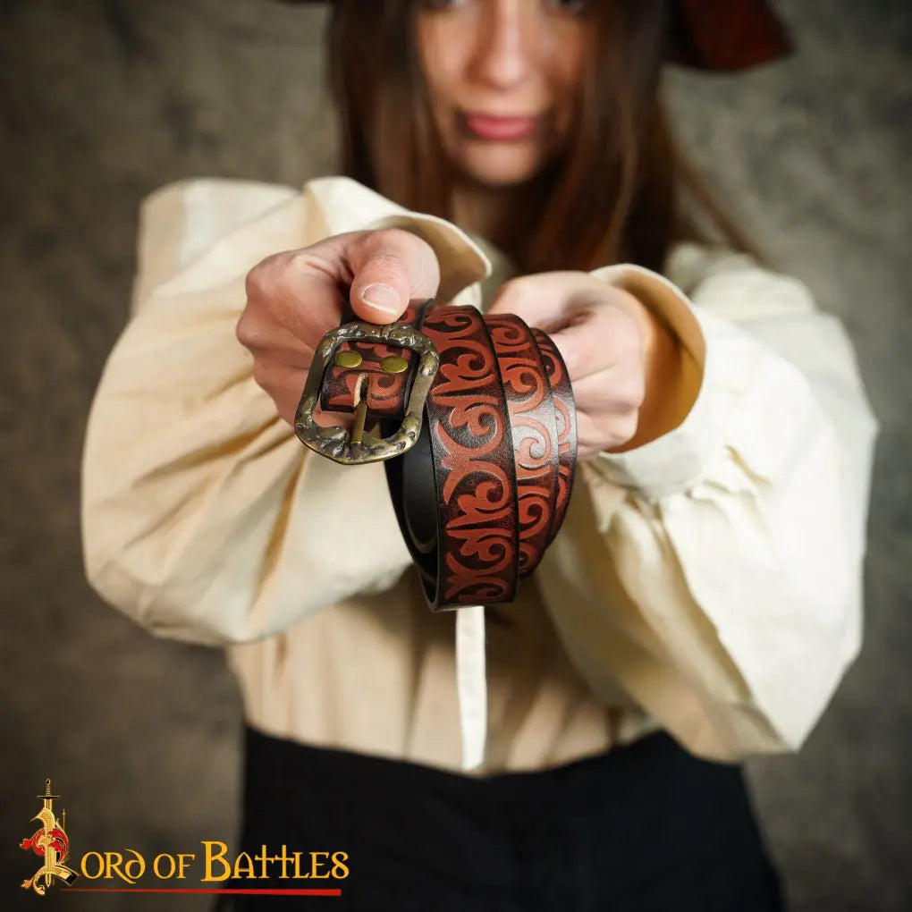 Brown Medieval Fantasy Larp Belt with Embossed Design