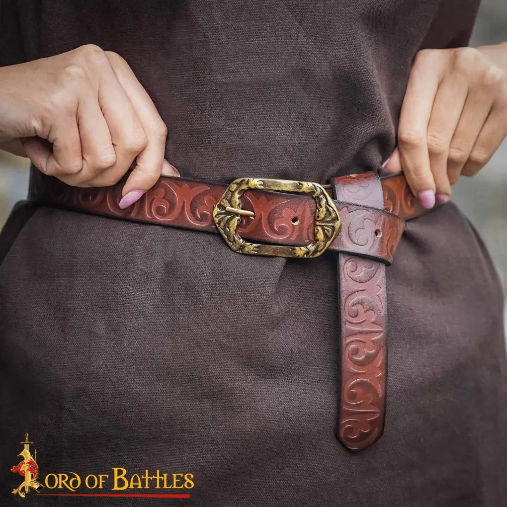 Brown Medieval Fantasy Larp Belt with Embossed Design