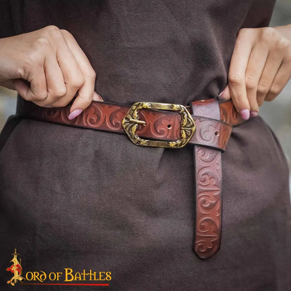 Brown Medieval Fantasy Larp Belt with Embossed Design