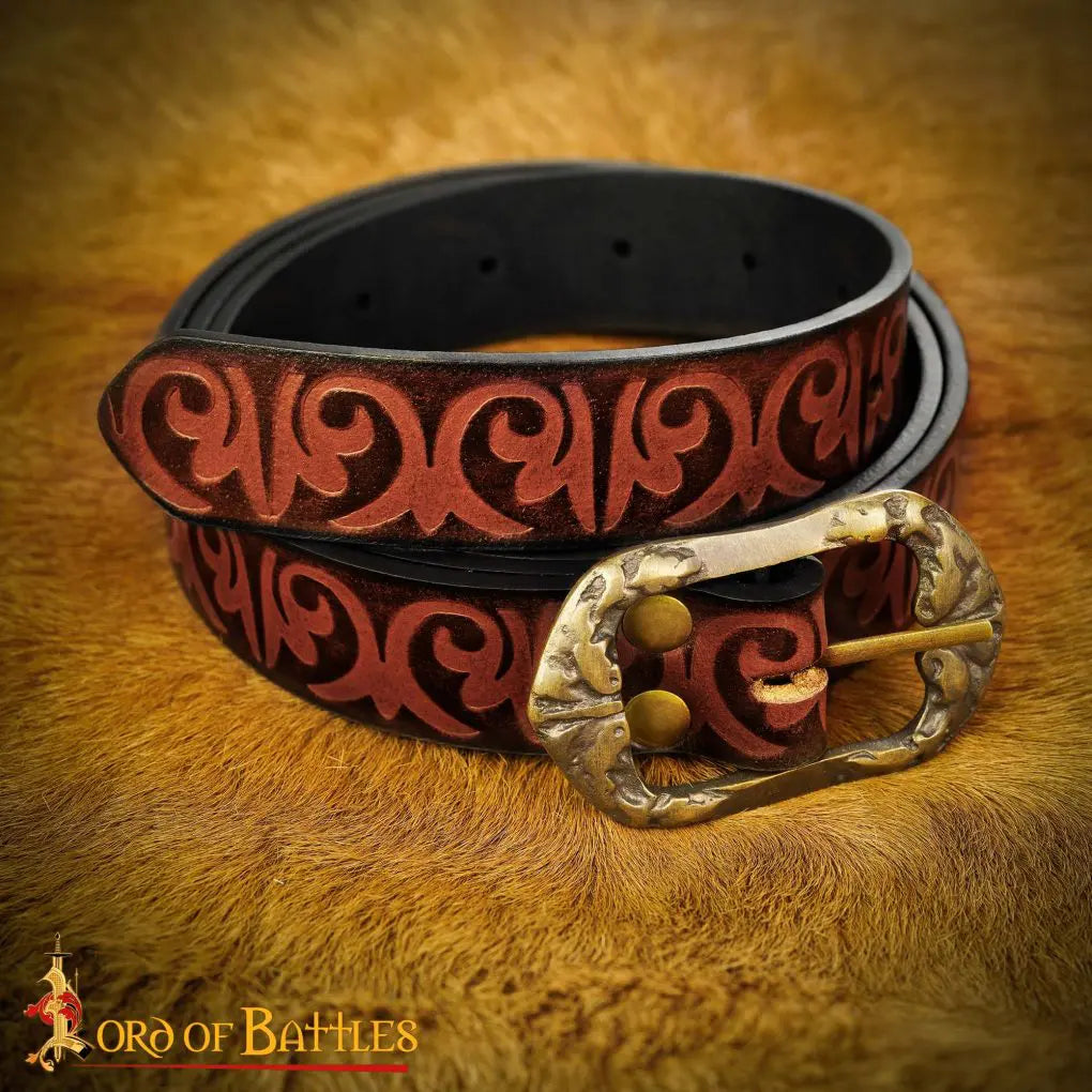 Brown Medieval Fantasy Larp Belt with Embossed Design