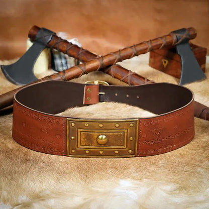 Barbarian Belt with a Large Brass Plaque