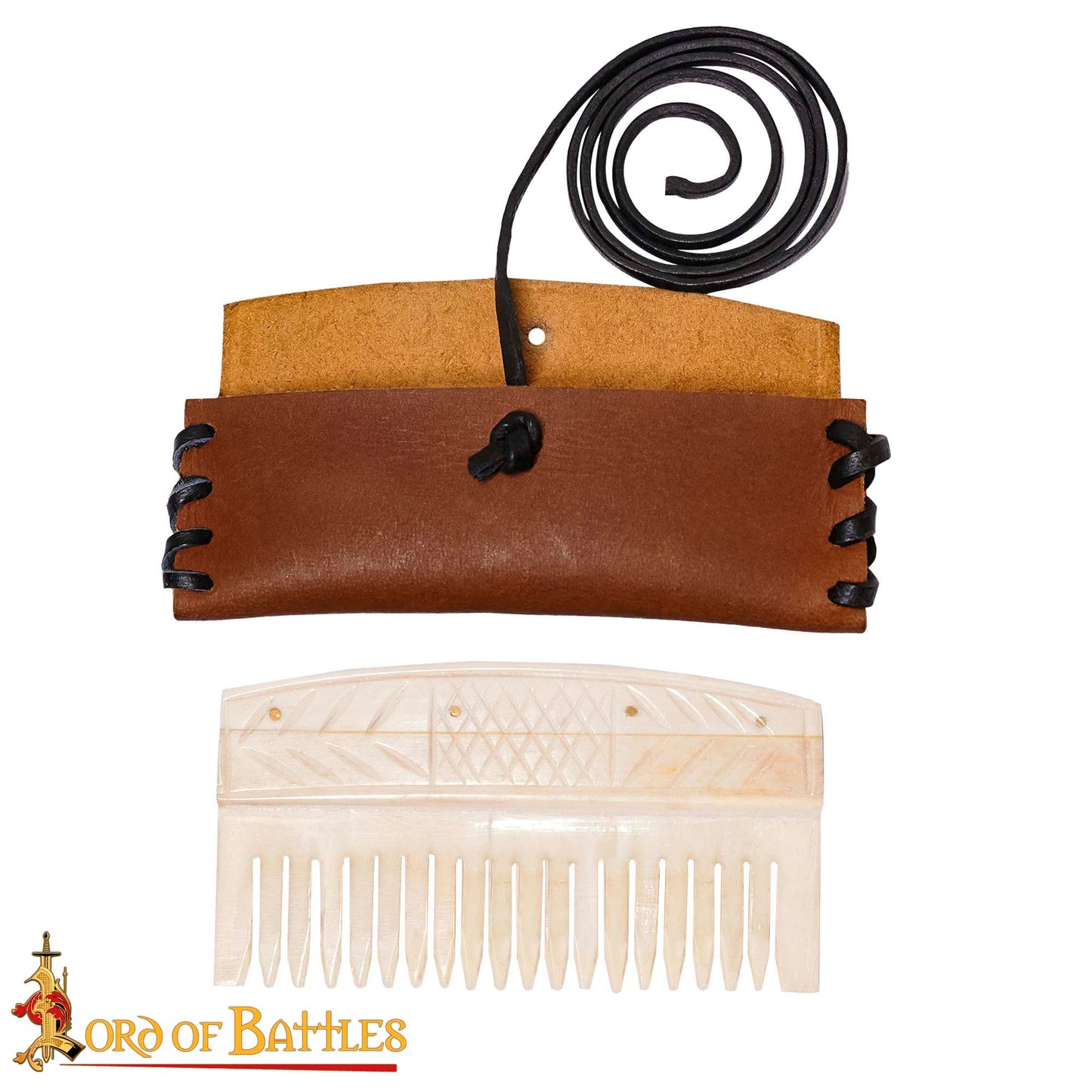 Replica Viking Bone Comb with a leather case