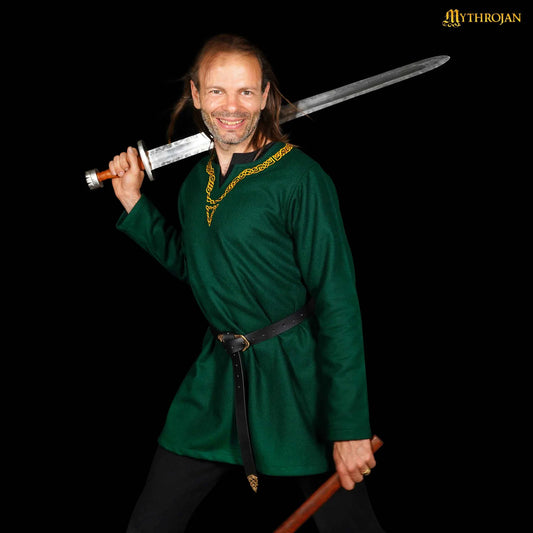 Real Wool Early Medieval Tunic with decorative embroidery around the neck