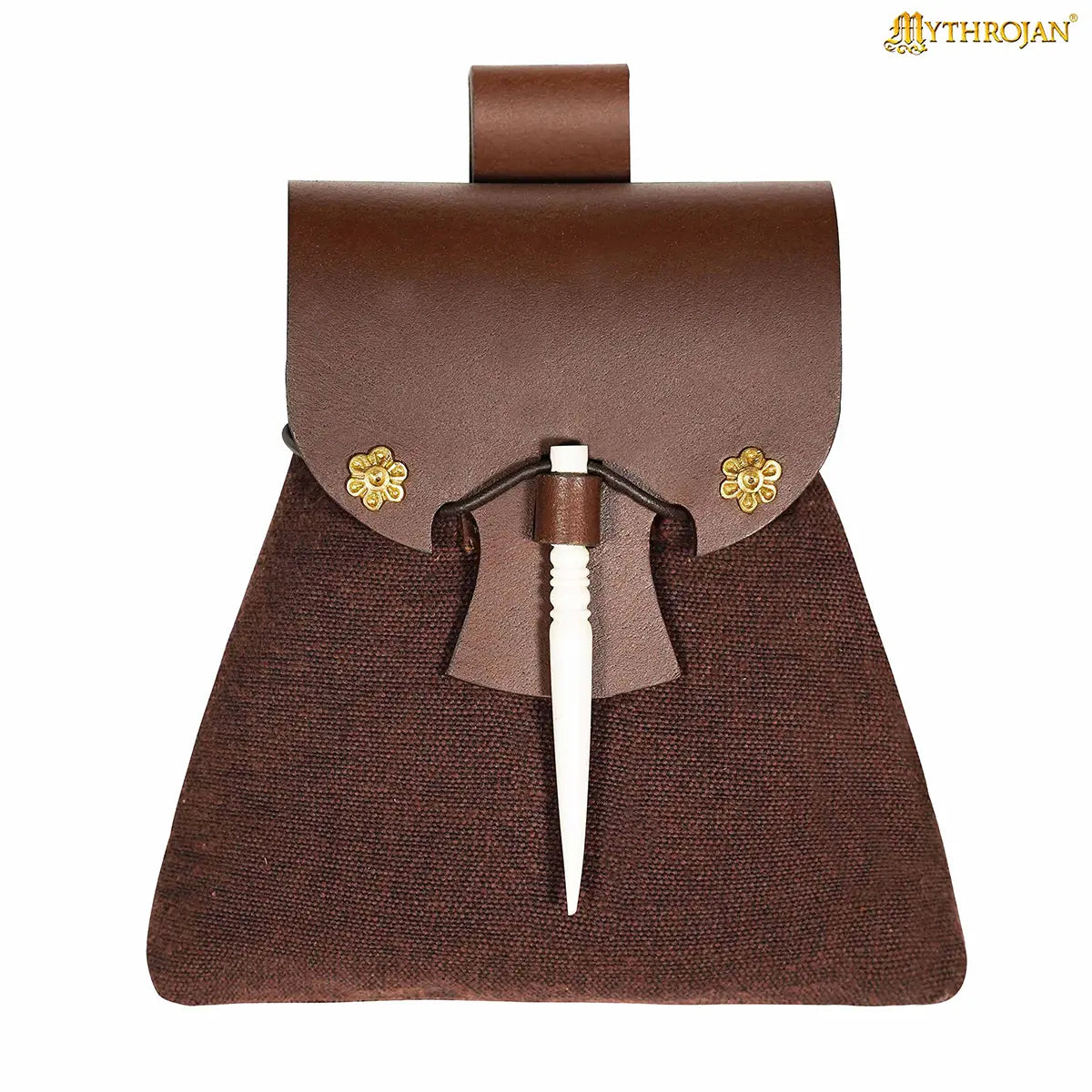 Medieval-style Canvas, Wool and Leather Pouch with Bone Toggle