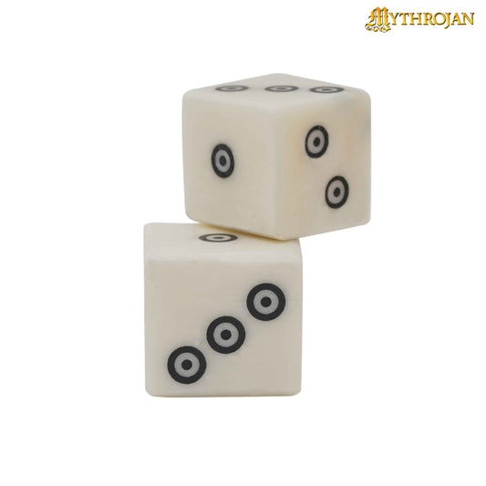 Dés en os médiévaux avec pépins circulaires (ensemble de 6)