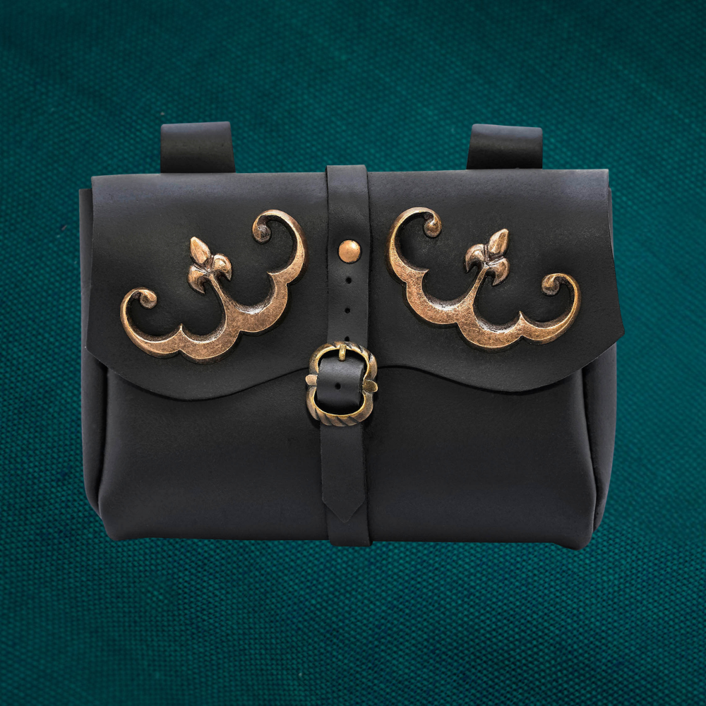 15th Century Pouch with Antique Brass Fleur de Lys Mounts