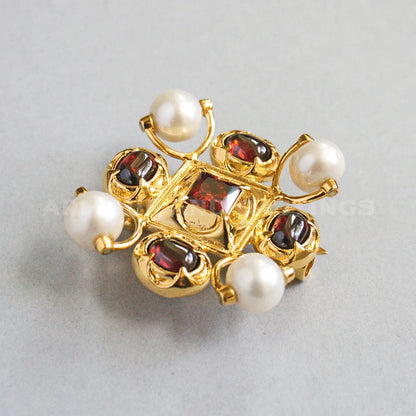 15th Century Dutch Replica Brooch - Pearls and ruby-red glass