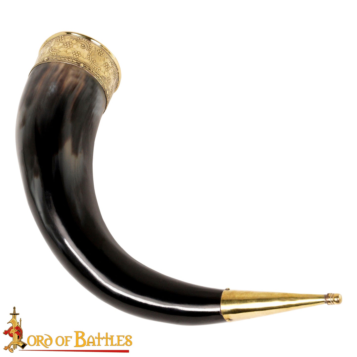 Viking Drinking Horn with Brass Decorations