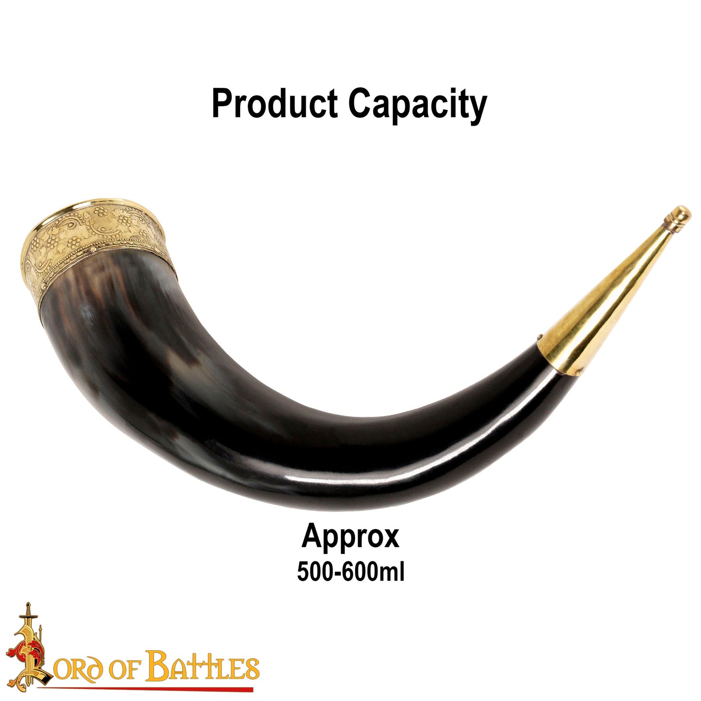 Viking Drinking Horn with Brass Decorations