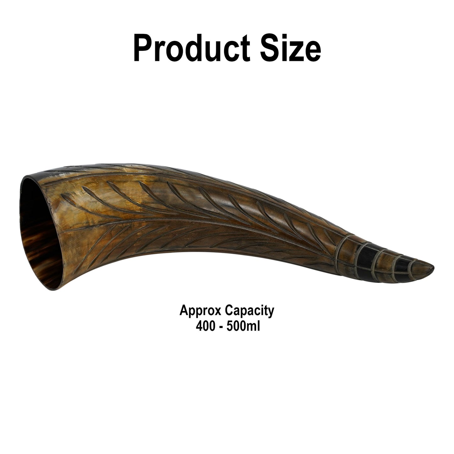 Black and Tan Engraved Drinking Horn - Real Ox Horn