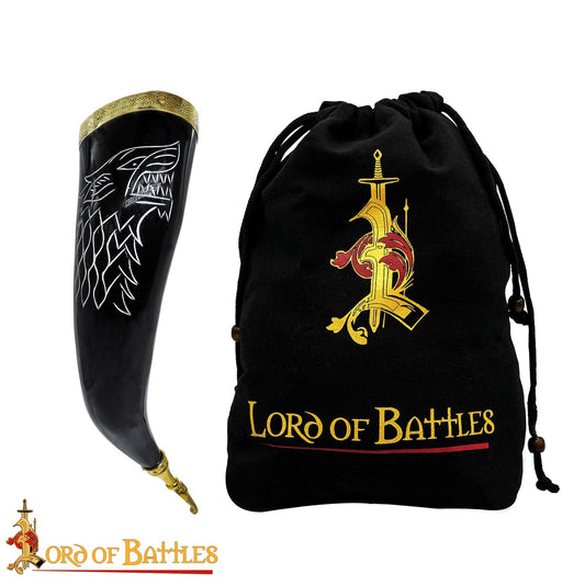 Brass tip Drinking  Horn With Fenrir Design