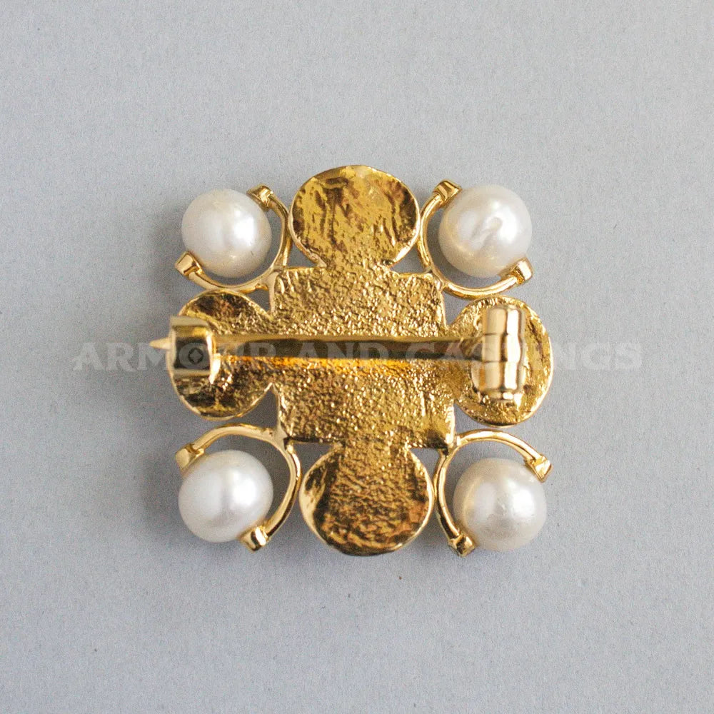 15th Century Dutch Replica Brooch - Pearls and ruby-red glass