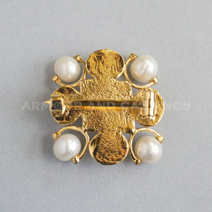 15th Century Dutch Replica Brooch - Pearls and ruby-red glass